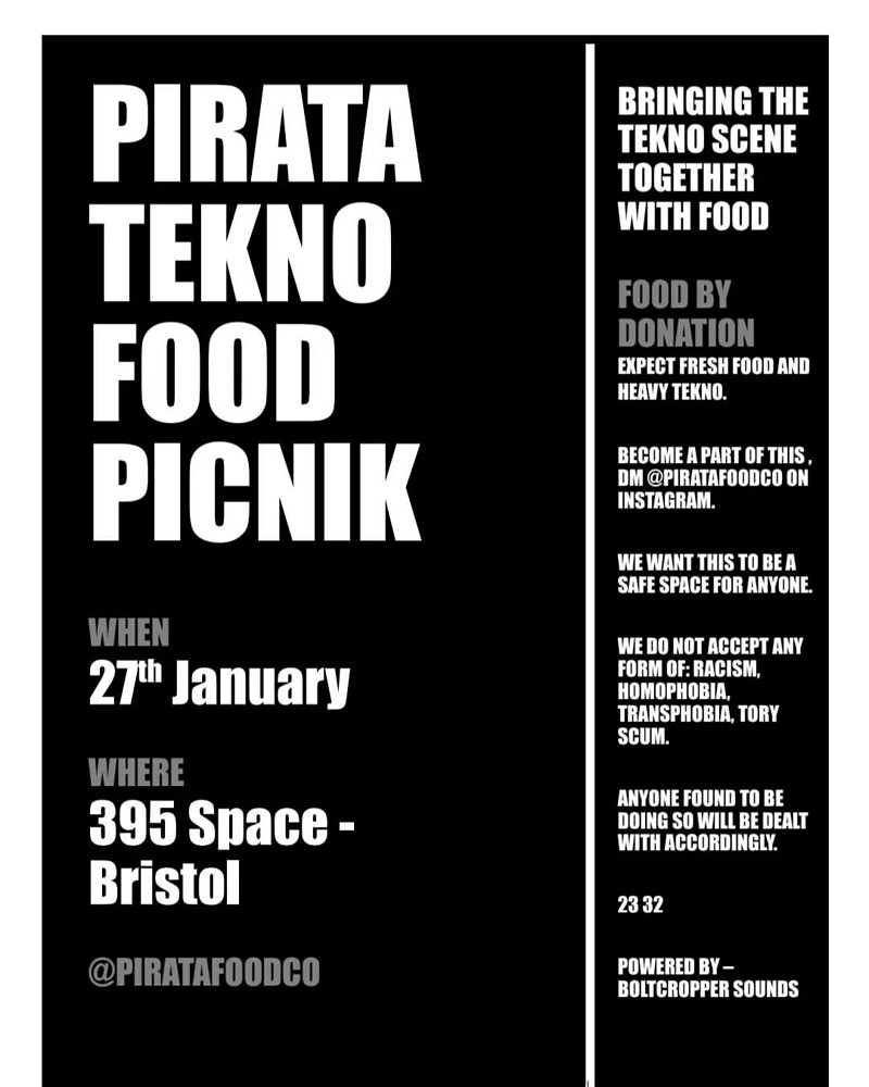 PIRATA TEKNO FOOD PICNIK & BOLTCROPPER SOUNDS at 395 Bristol