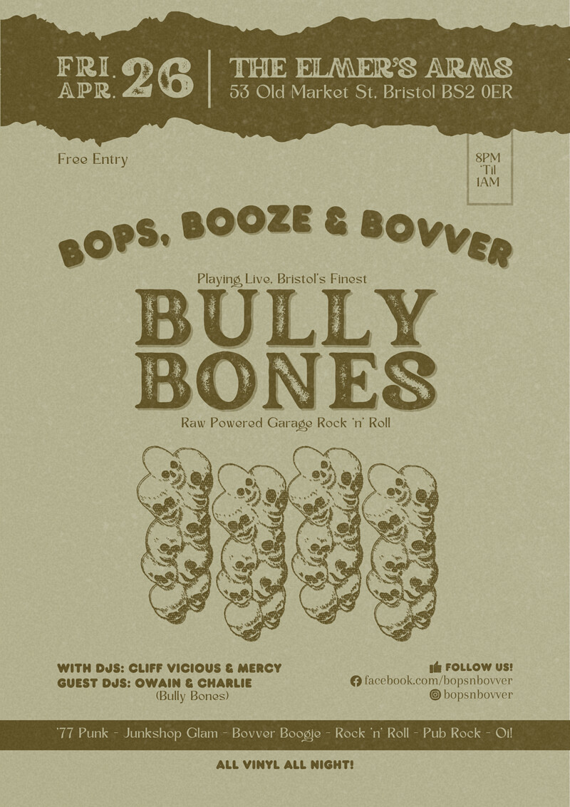 Bully Bones - Bops, Booze & Bovver at The Elmer's Arms