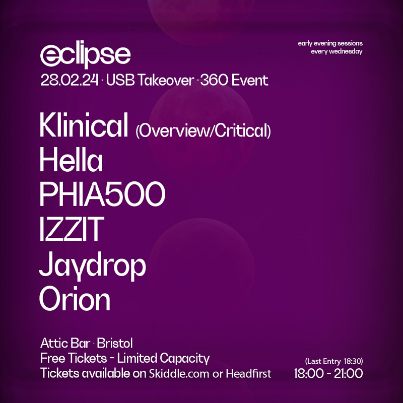USB x Eclipse: Klinical, Hella + more at The Full Moon & Attic Bar