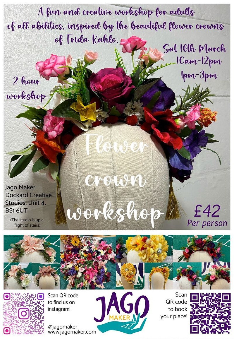 Flower crown headdress workshop at Dockyard creative studio, Unit 4, Albion Dockside Estate, BS1 6UT