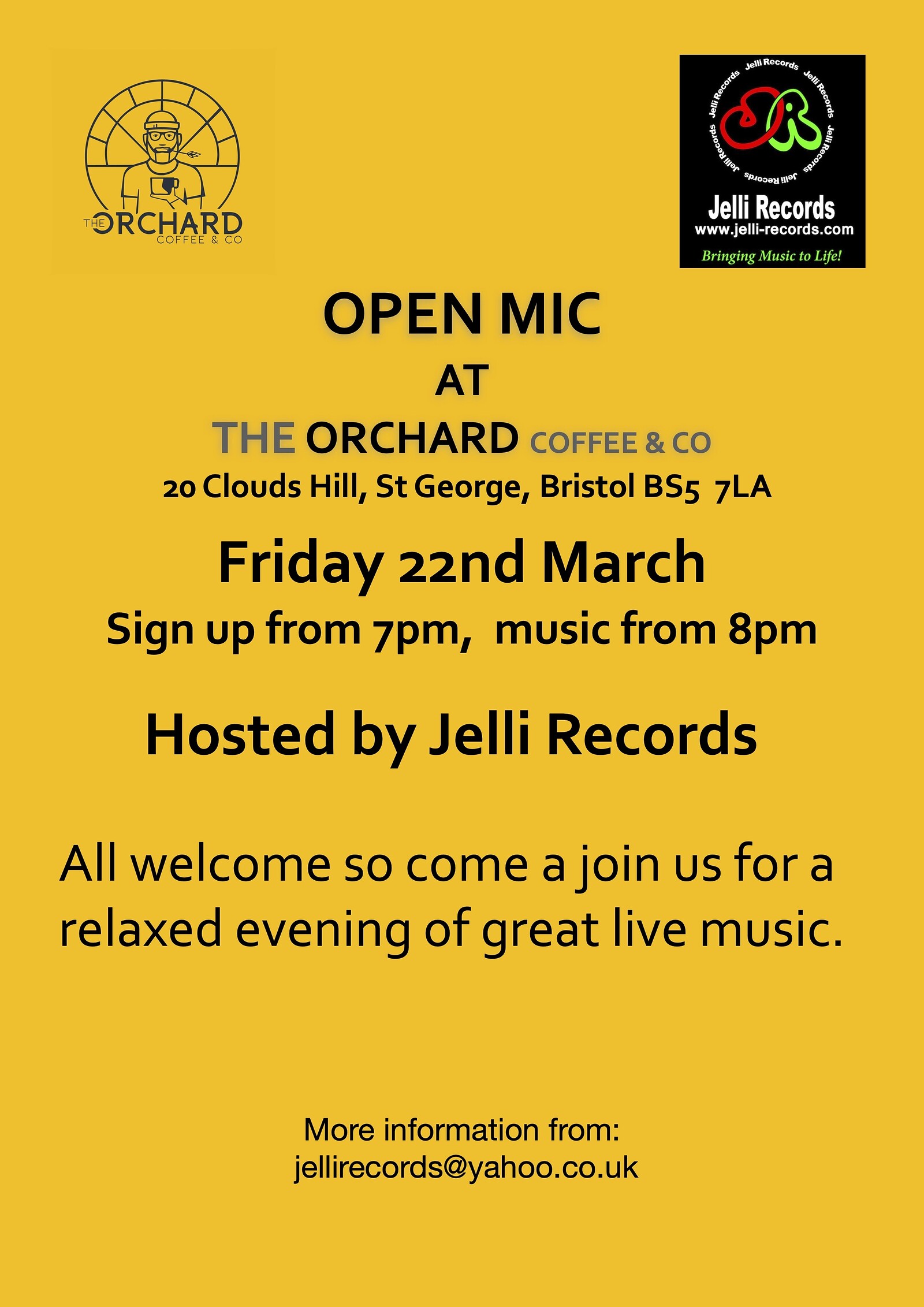Open Mic Night - Jelli Records at The Orchard Coffee & Co