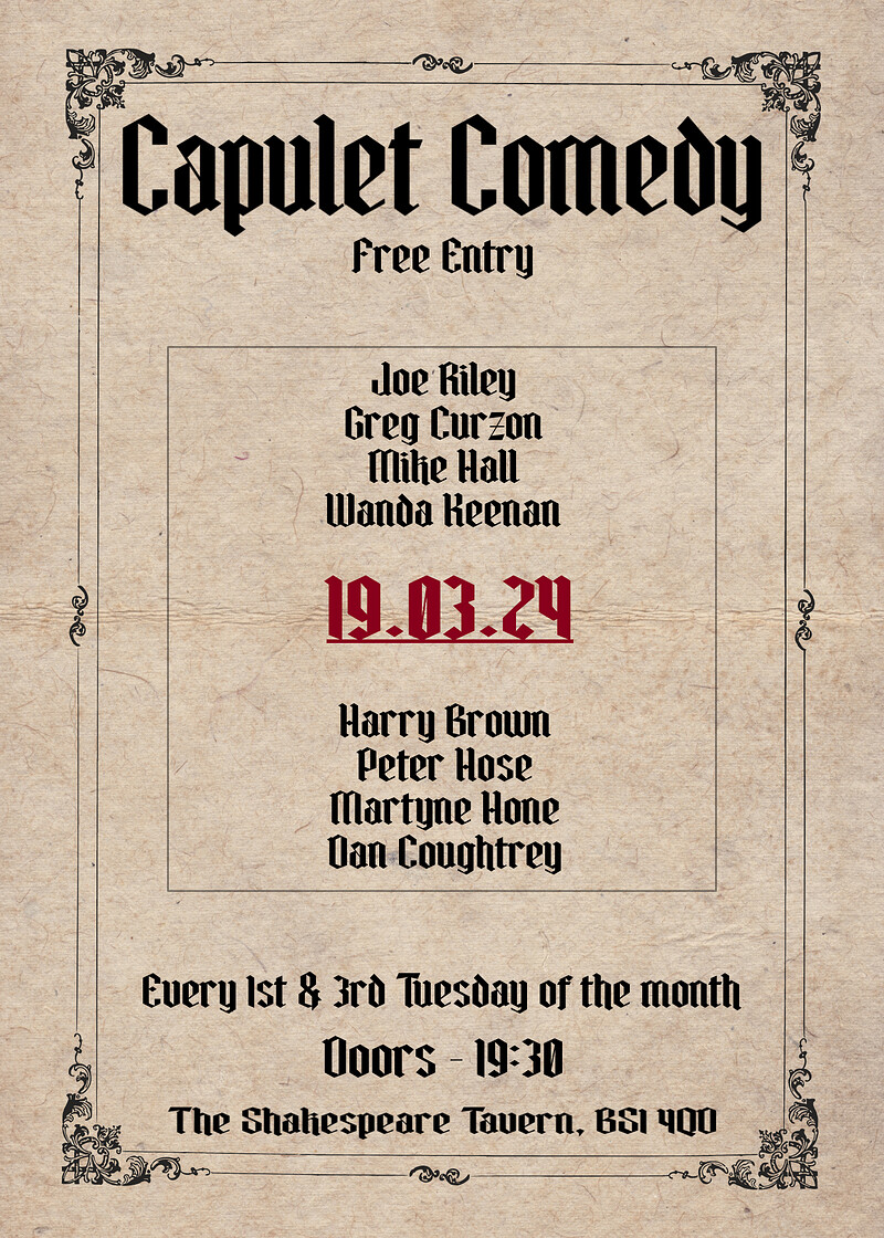 Capulet Comedy Club at The Shakespeare Tavern