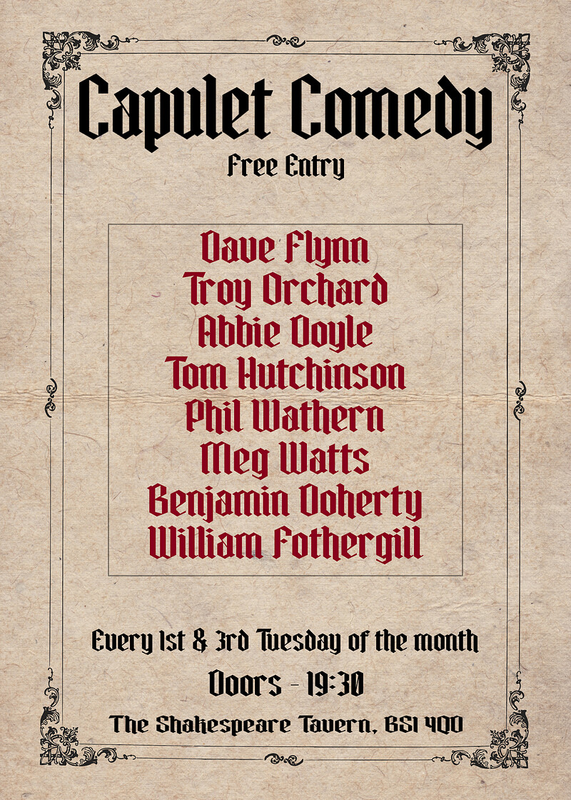 Capulet Comedy Clyb at The Shakespeare Tavern, Prince Street
