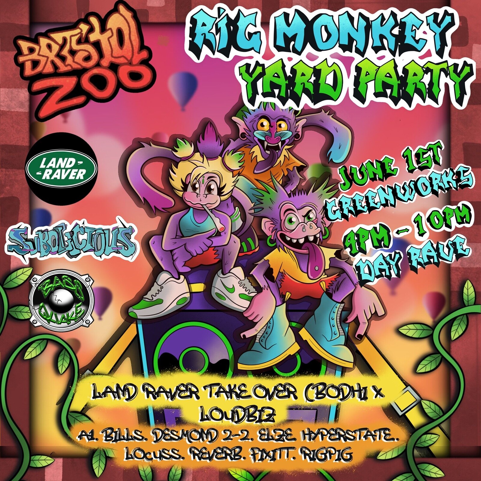Bristol Zoo: Rig Monkey DAY RAVE w/ Land Raver at Greenworks, Brislington