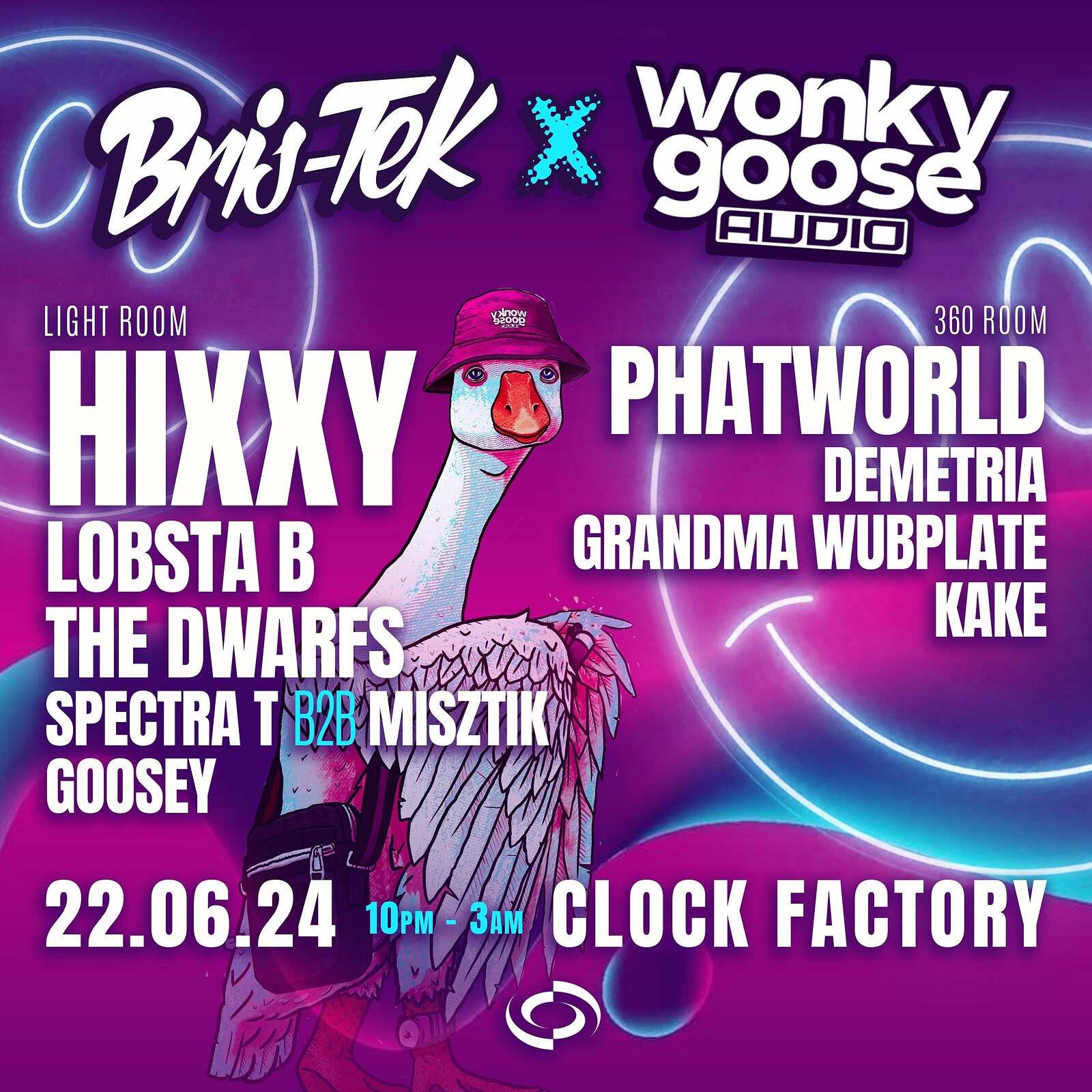 Bris-Tek x Wonky Goose: Hixxy, Lobsta B + more at Clock Factory