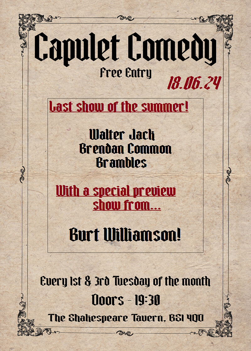 Capulet Comedy Club at The Shakespeare Tavern