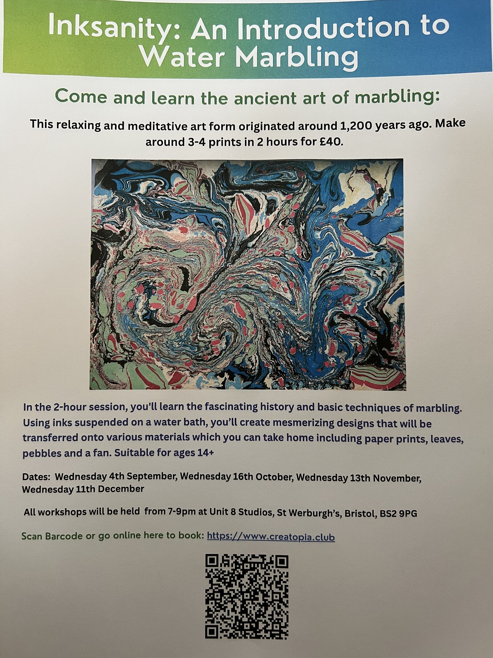 Inksanity: An Introduction to Water Marbling at Unit 8 Studios, St Werburghs