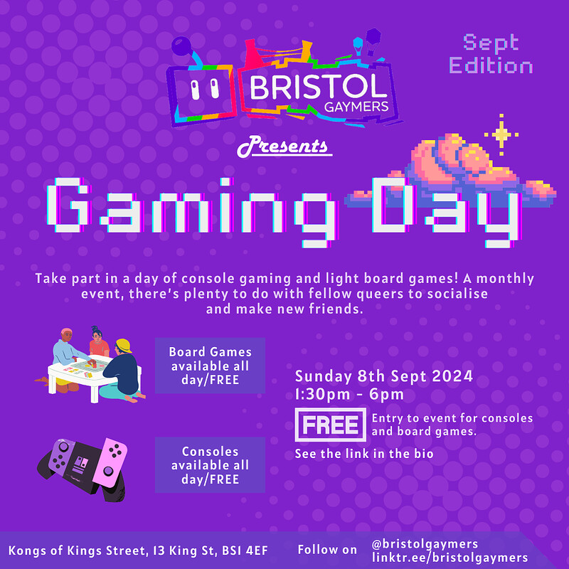 Bristol Gaymers Gaming Day - Sept 2024 at Kongs of Kings Street