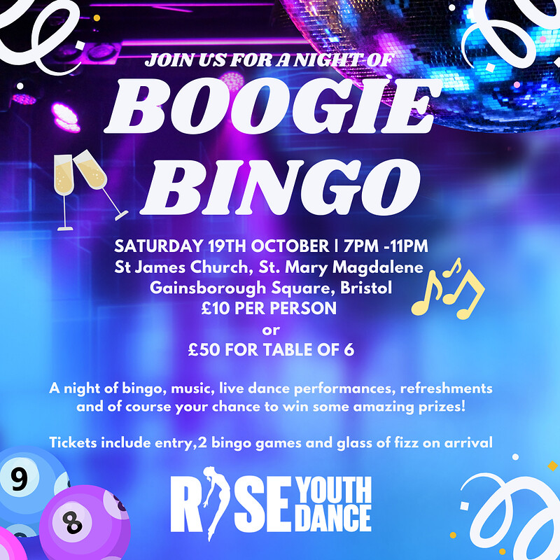 Boogie Bingo Night by RISE Youth Dance at St James Church, St. Mary Magdalene with St. Francis,  Gainsborough Square, Bristol