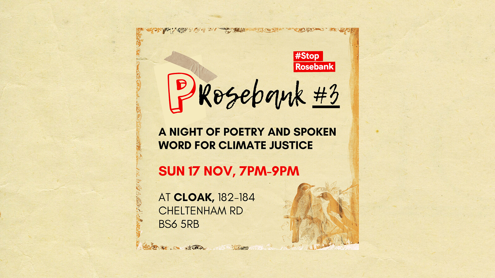 Prosebank #3 - Stop Rosebank Bristol at Cloak