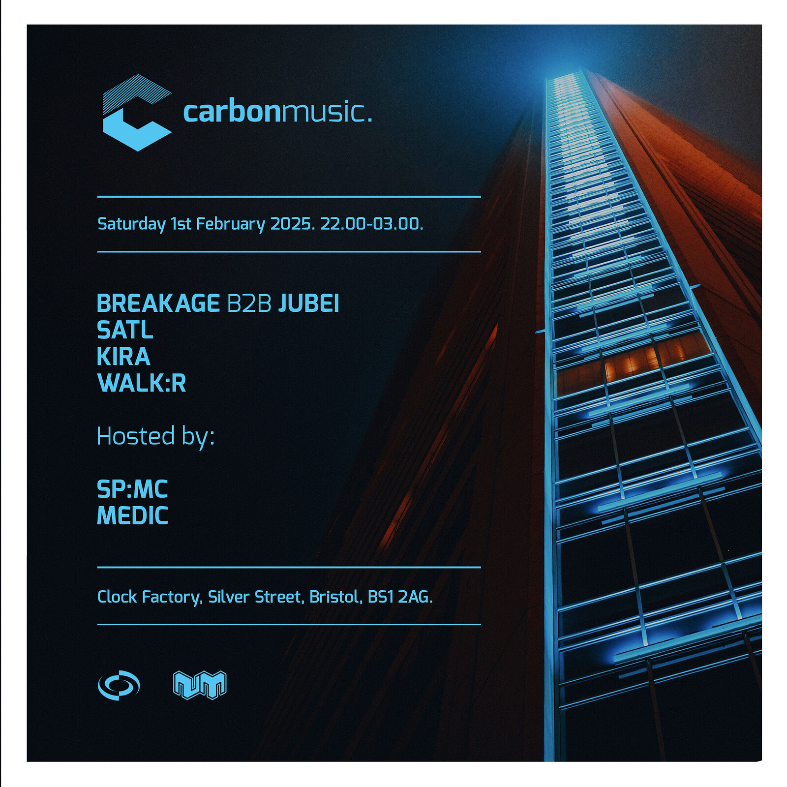 Carbon Music: Breakage B2B Jubei & SP:MC, SATL at Clock Factory