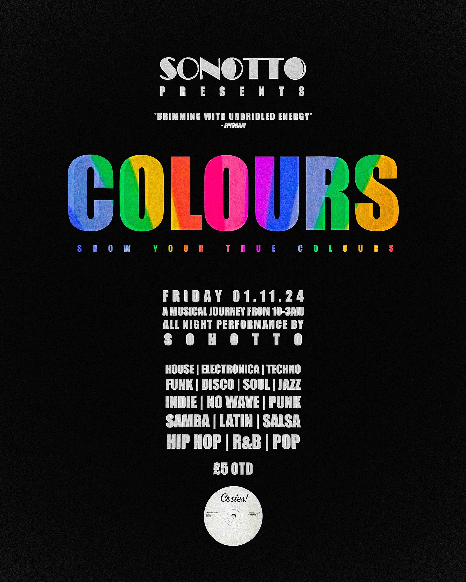 SONOTTO Presents: COLOURS at Cosies