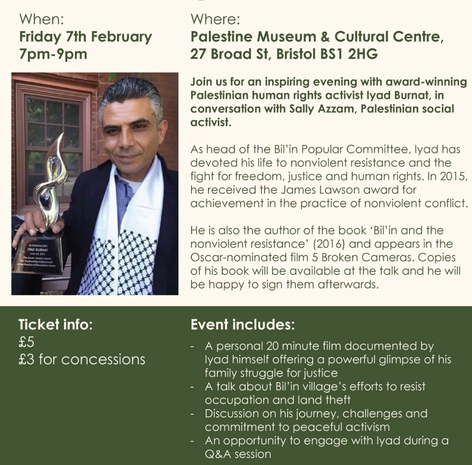 Special screening & talk with Iyad Burnat at Bristol Palestine Museum