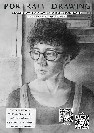 123 Portrait Drawing at 123 Stokes Croft, BS1 3RZ, next to Elemental Bakery