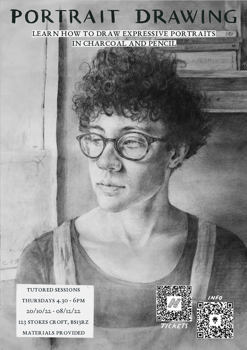 123 Portrait Drawing at 123 Stokes Croft, BS1 3RZ, next to Elemental Bakery