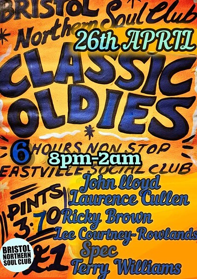 BRISTOL NORTHERN SOUL CLUB CLASSICS NIGHT at Eastville Social Club