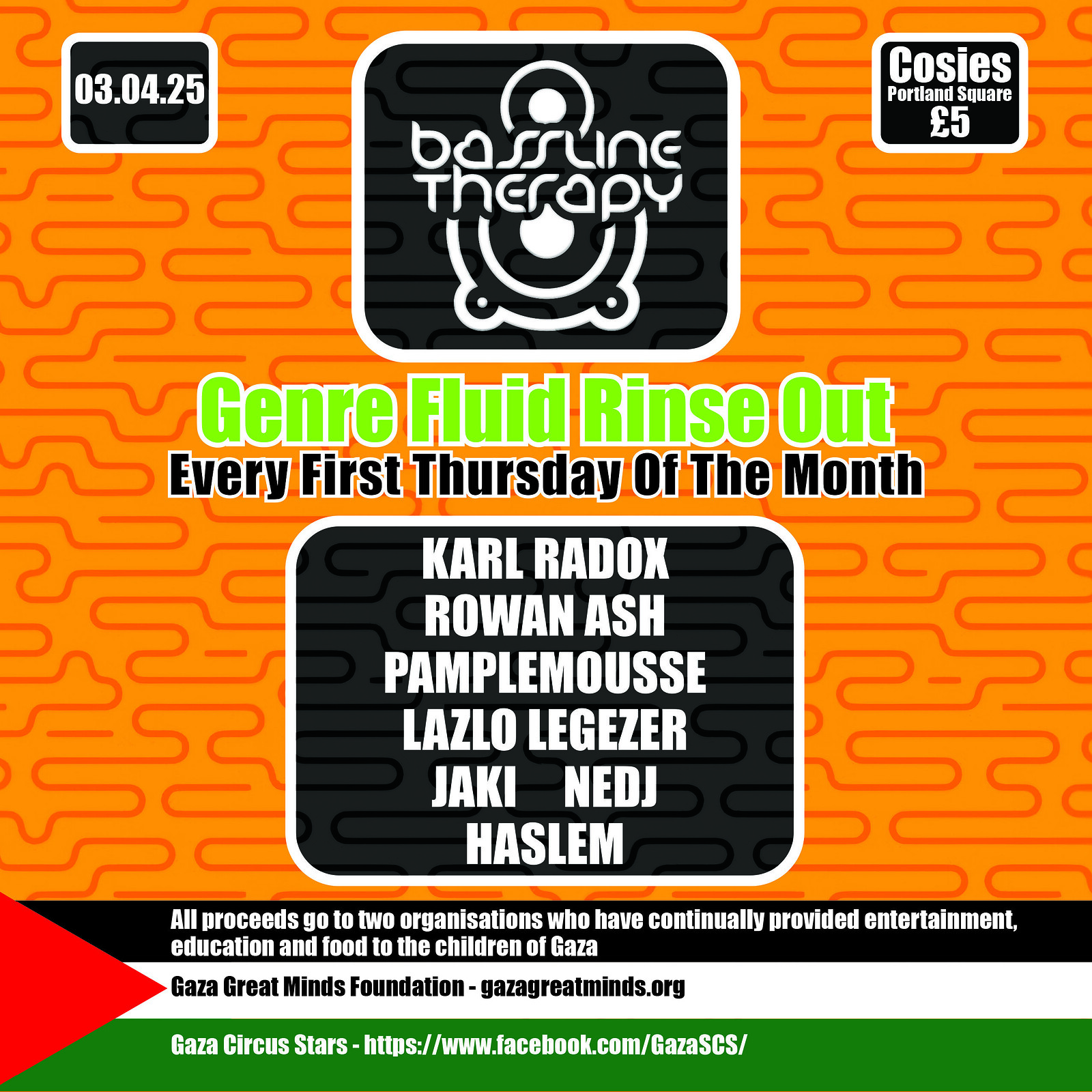 Bassline Therapy Palestine Fundraiser at Cosies