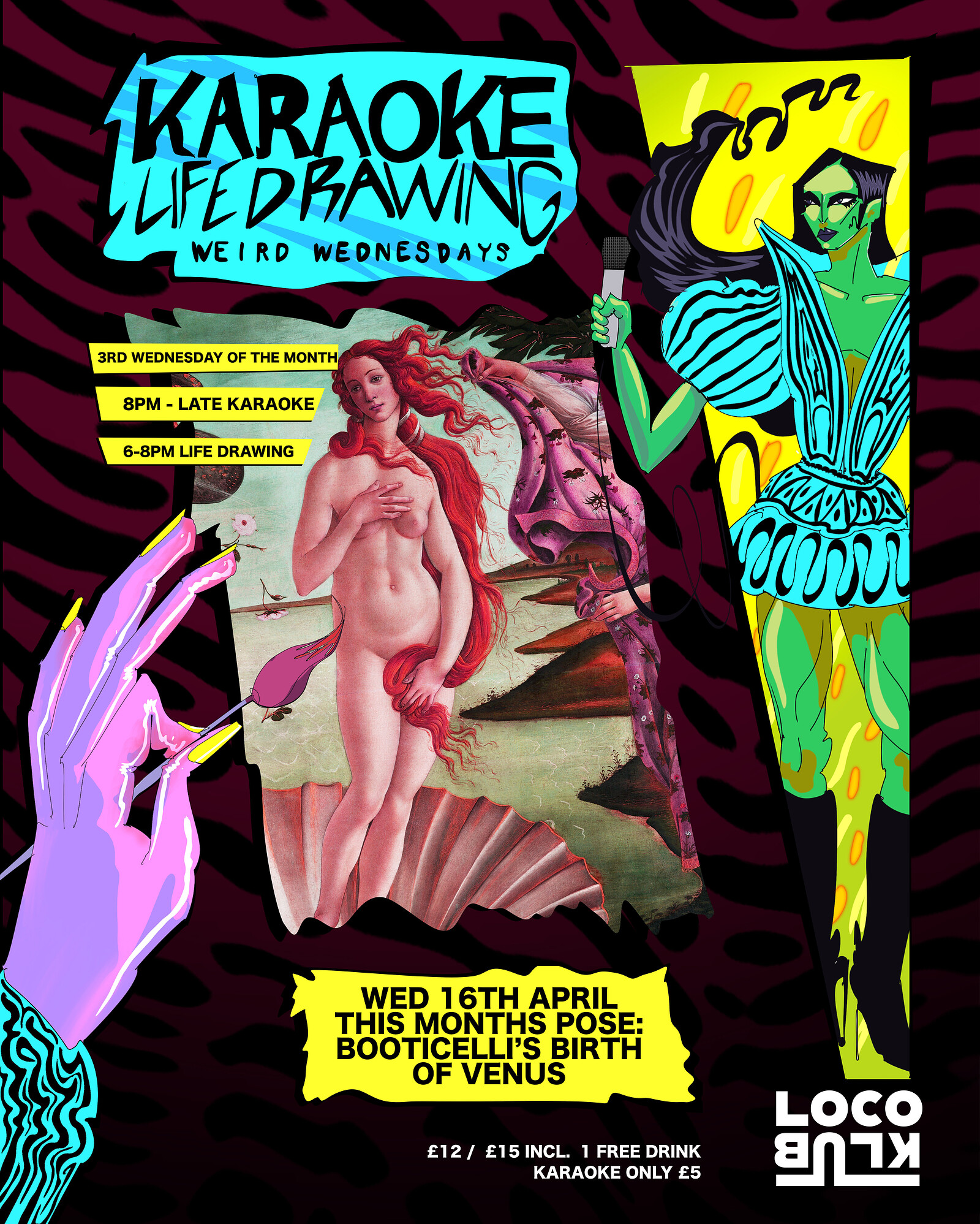 Karaoke Life Drawing: Booticelli's Birth Of Venus at Loco Klub