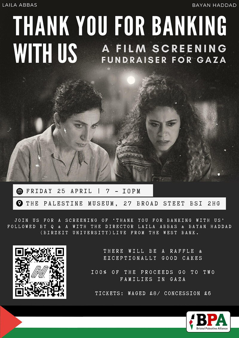 Film Fundraiser for Gaza – Thank You For Banking at Bristol Palestine Museum