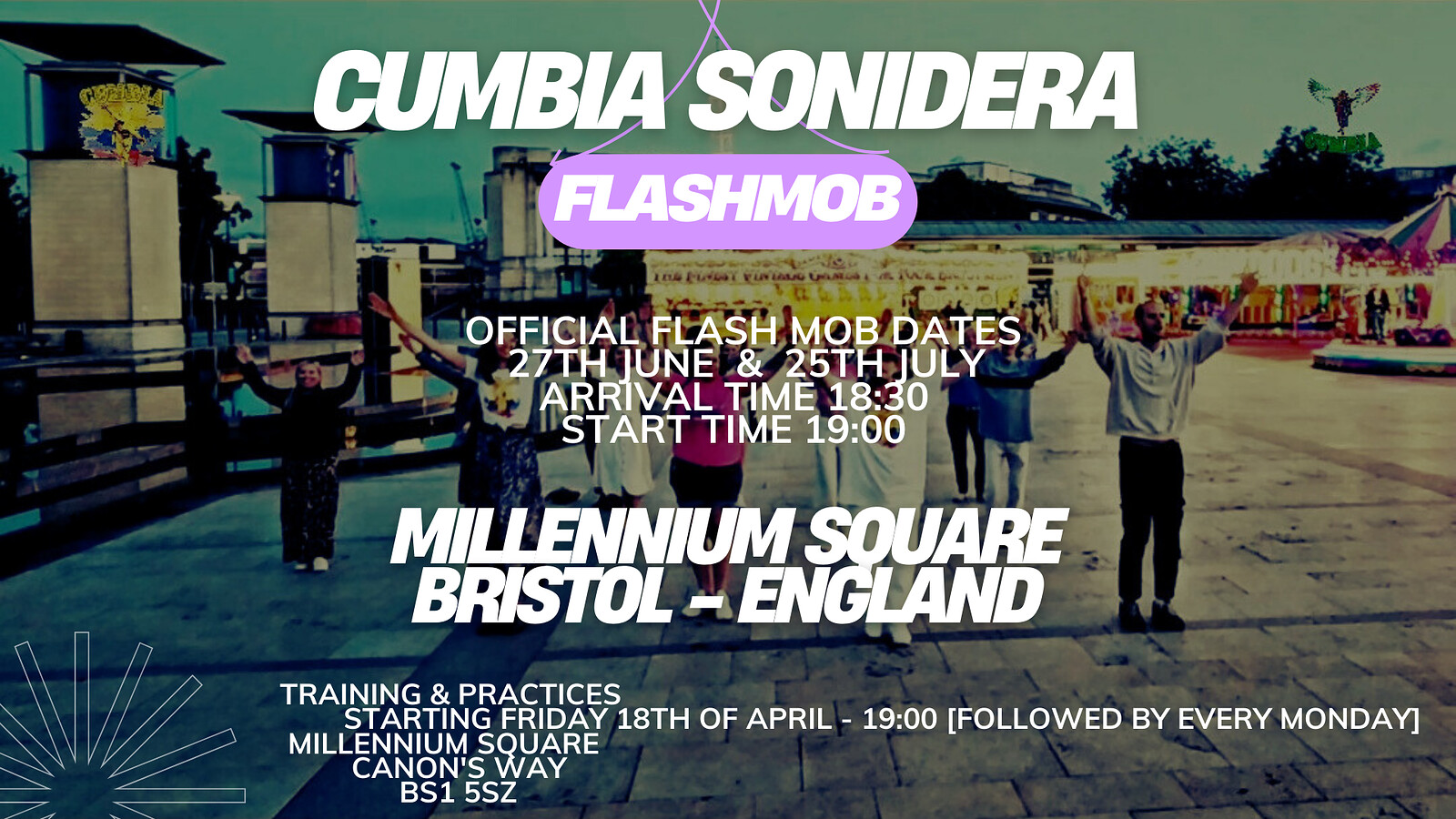 Cumbia Sonidera flashmob - training & practice at Millennium Square, Canon's way, BS1 5SZ