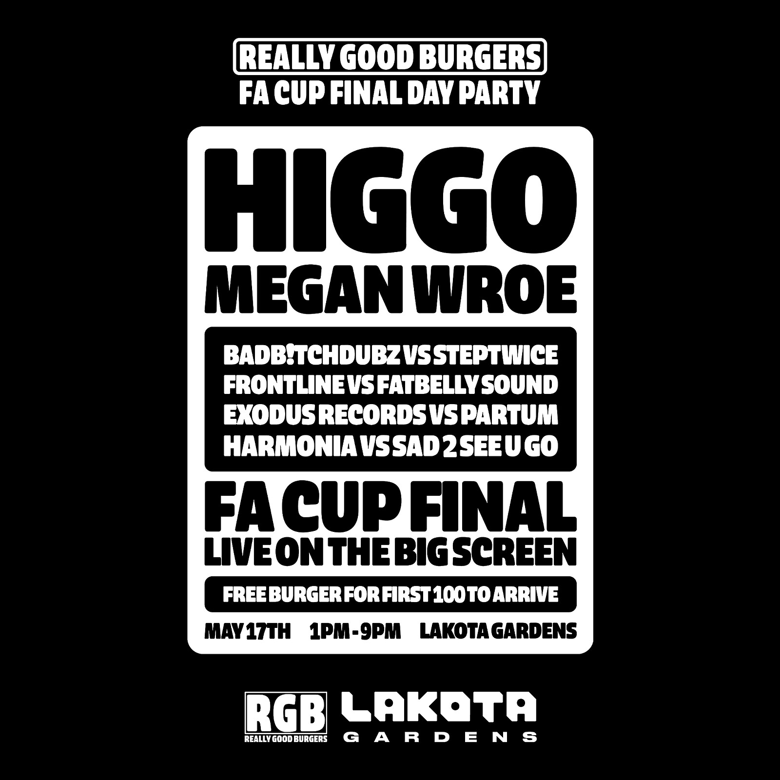 FA Cup Day Party w/ Higgo, Megan Wroe & more at Lakota