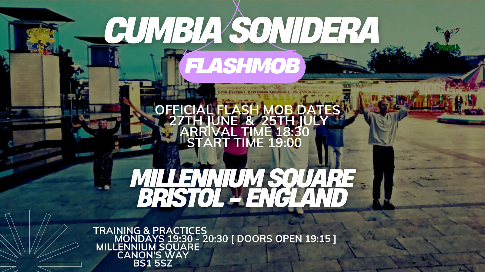 Cumbia Sonidera flash mob - training & practice's at Millennium Square, Canon's way, BS1 5SZ