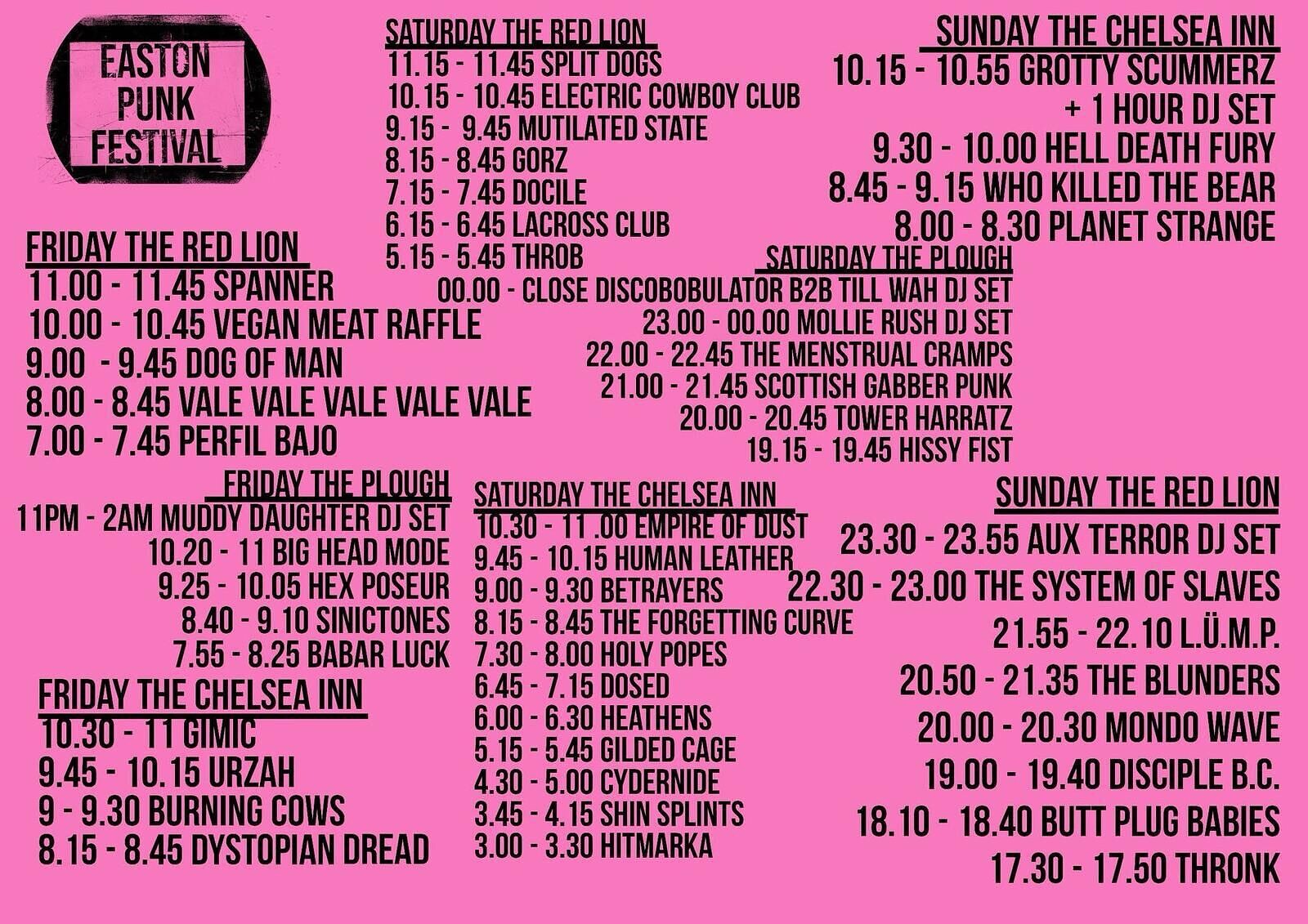 Easton punk Festival at The plough, the chealsea, the red lion