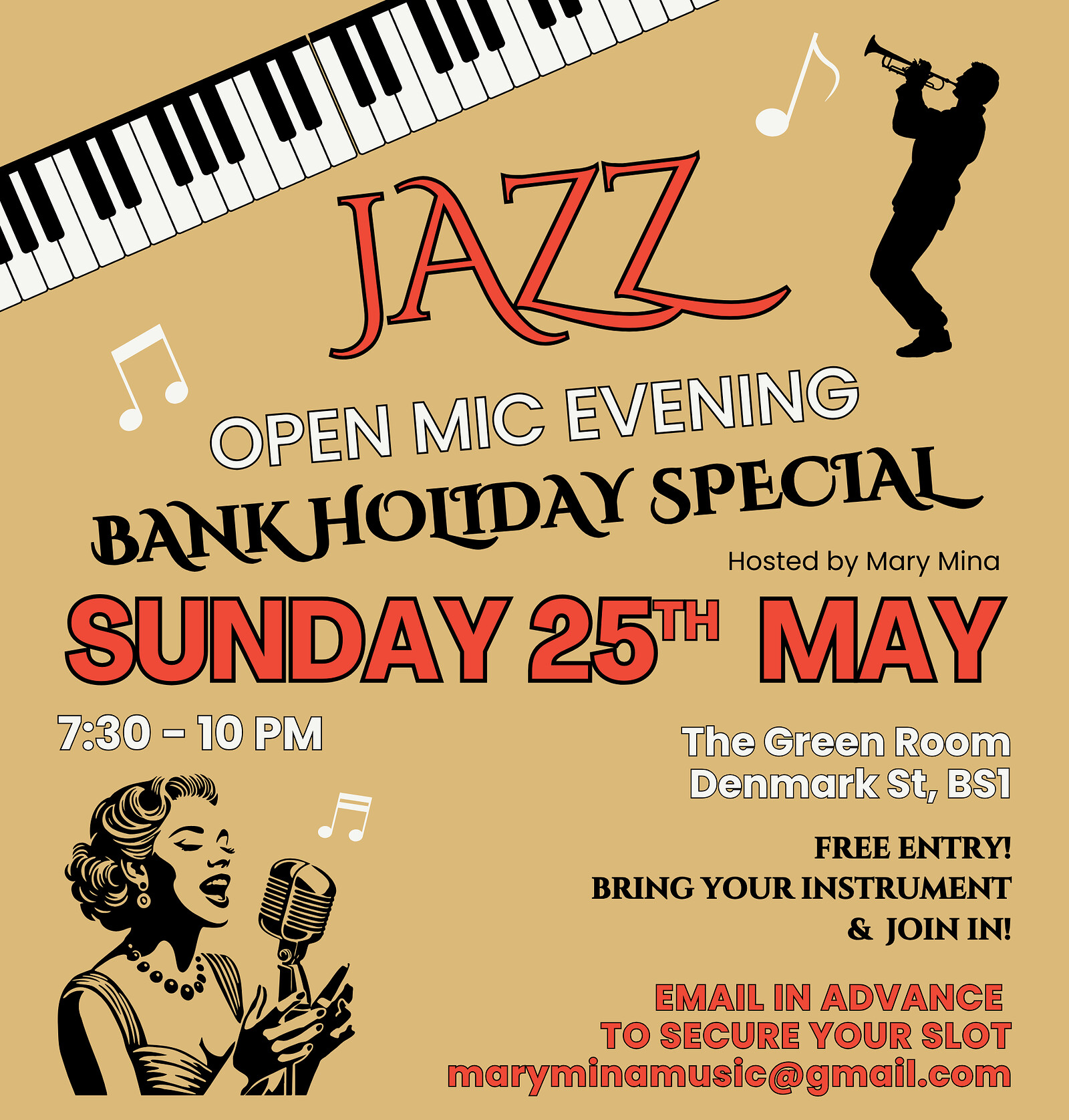 Jazz Open Mic Evening at The Green Room, 22 Denmark Street, Bristol BS1 5DQ