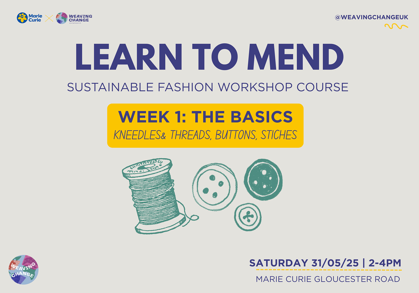 How to mend your wardrobe. Learn the basics at Marie Curie Charity Shop Gloucester road