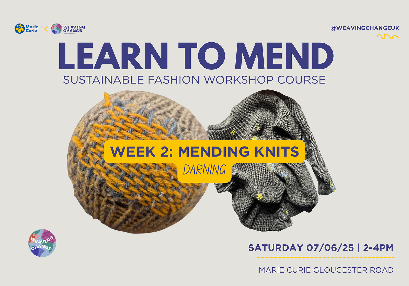 How to mend your wardrobe. Darning at Marie Curie Charity Shop Gloucester road