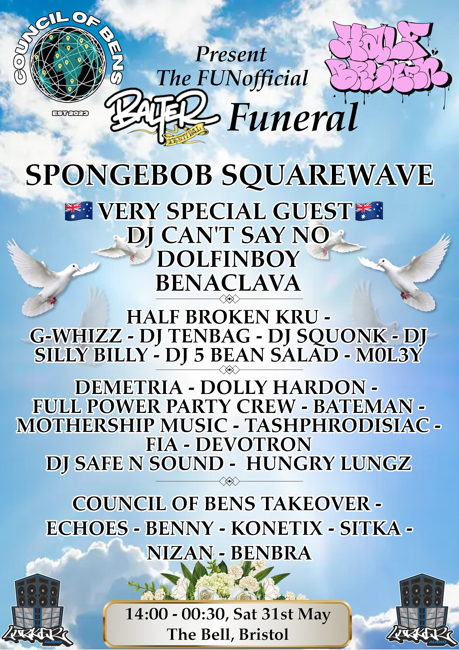HALF BROKEN KRU & COUNCIL OF BENS PRESENT: The FUNofficial, Balter Funeral at The Bell Pub, Bristol