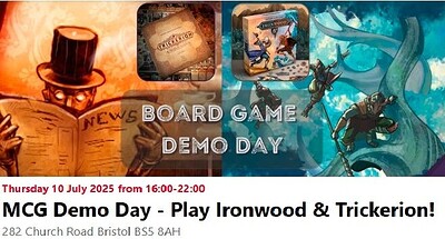 MCG Board Game Demo Day: Ironwood & Trickerion Tabletop Social Gaming Event at Play More Board Games 282 Church Road, BS59AH