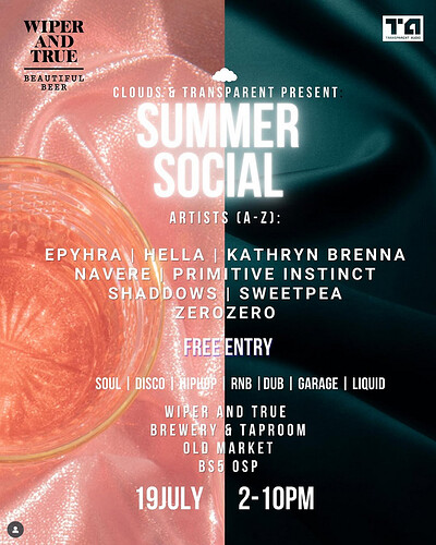 Summer Social Sessions by Clouds & Transparent Audio at Wiper & True (Old Market)