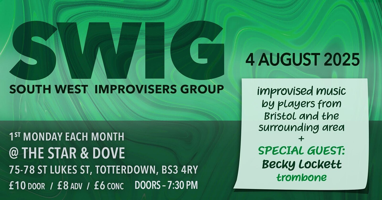 SWIG featuring  special guest Becky Lockett at The Star and Dove