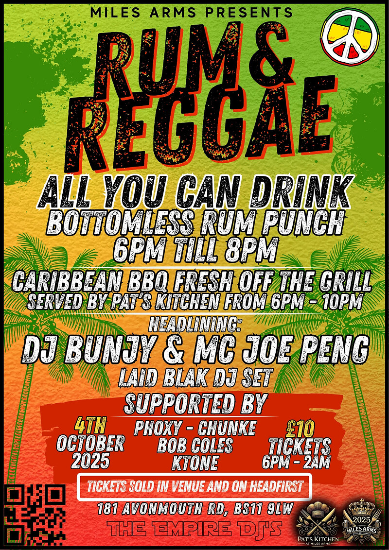 RUM & REGGAE NIGHT - MILES ARMS at Miles Arms Pub