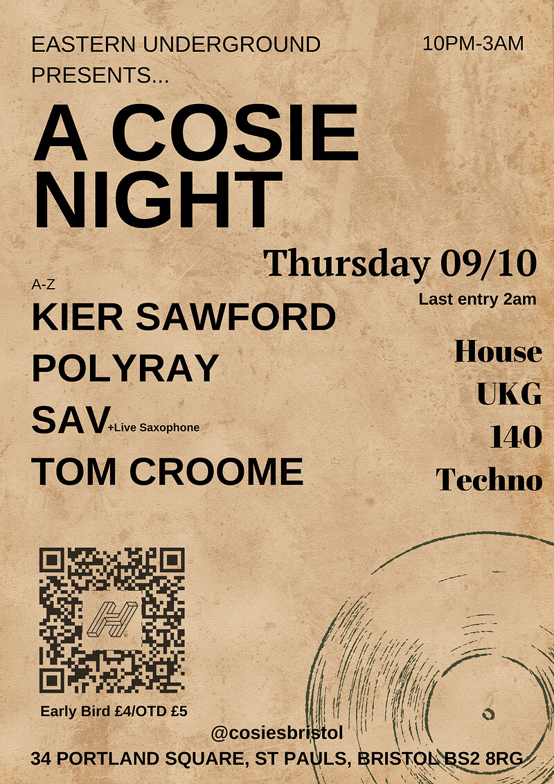 Eastern Underground Presents: A Cosie Night at Cosies