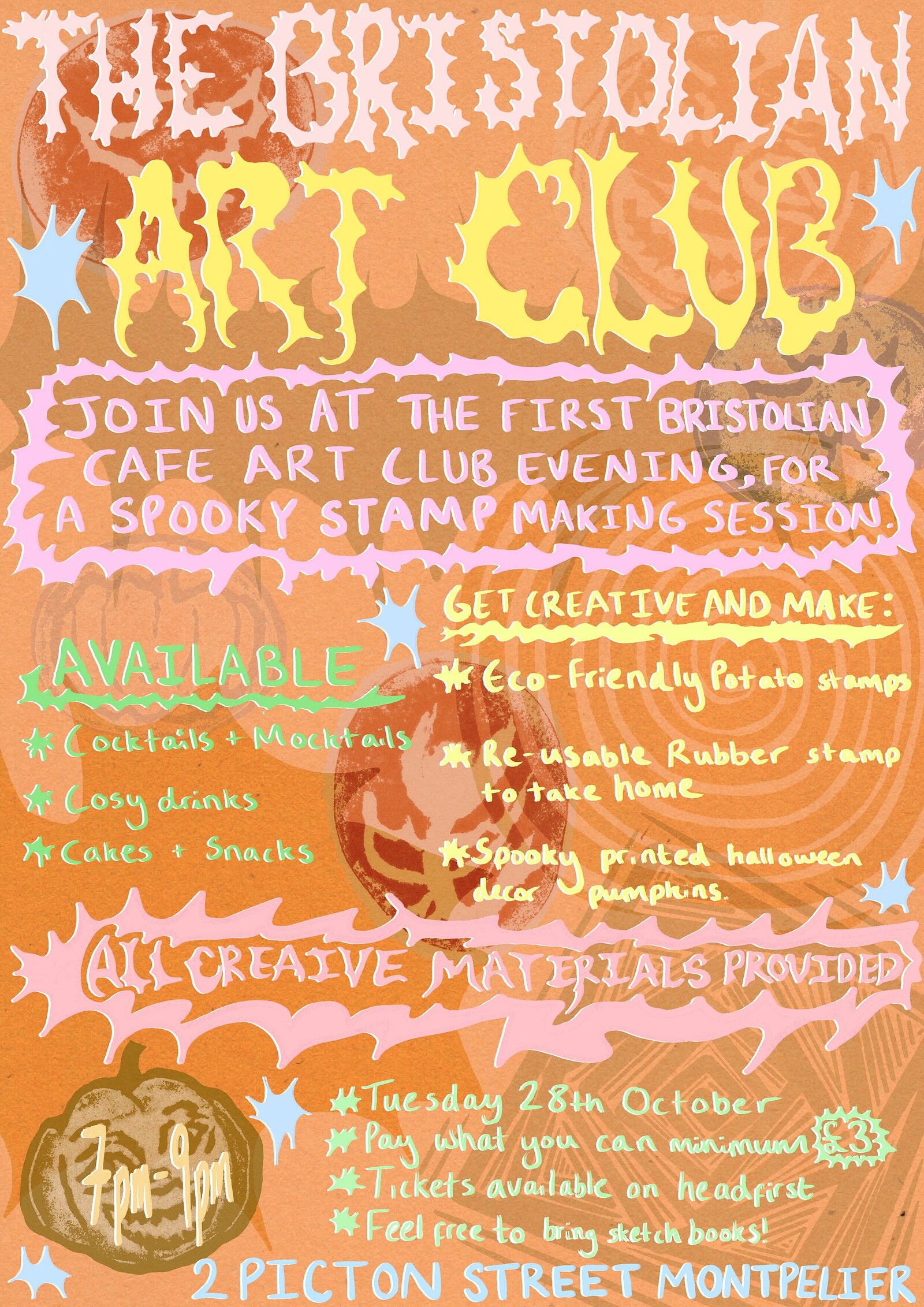 The Bristolian art club, stamp workshop at Bristolian cafe