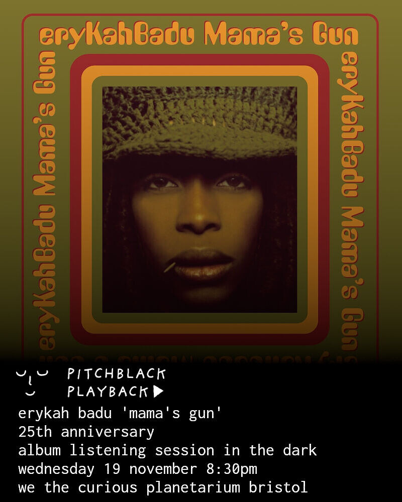 Erykah Badu 'Mama's Gun' listening session in the dark at We The Curious Planetarium