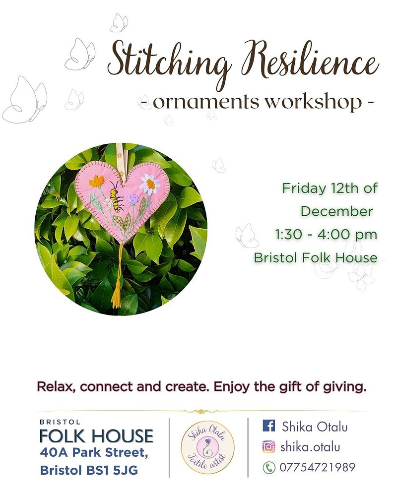 Stitching Resilience - Heart ornaments workshop - at Bristol Folk House
