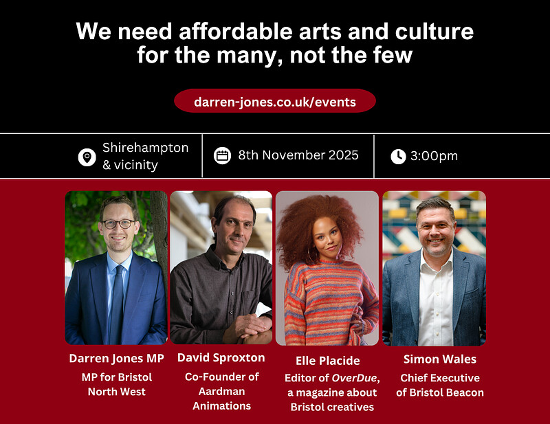 We need affordable arts and culture for the many, not the few at An undisclosed venue in or close to Shirehampton (shared with attendees day before event)