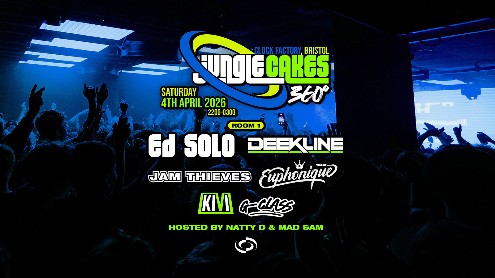 Jungle Cakes Bristol 360° • Ed Solo B2B Deekline, Jam Thieves & More at Clock Factory
