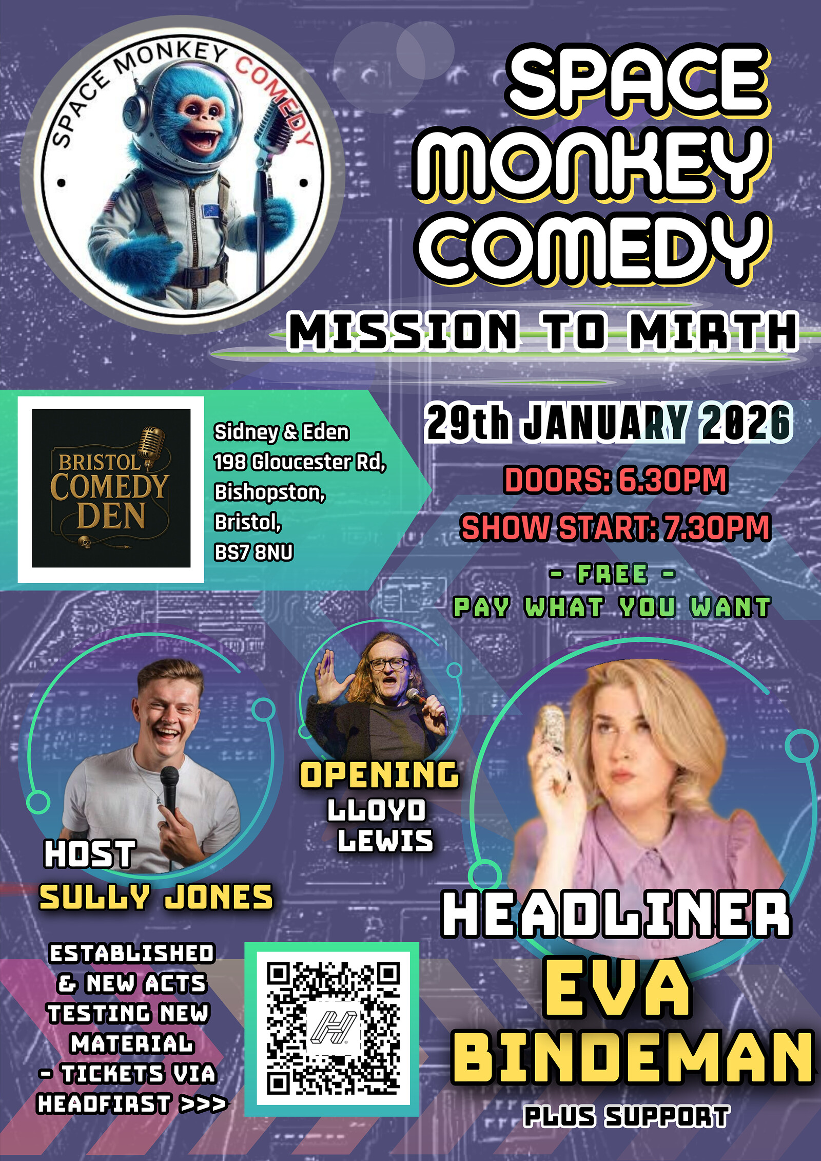 SPACE MONKEY COMEDY WITH EVA BINDEMAN at Bristol Comedy Den