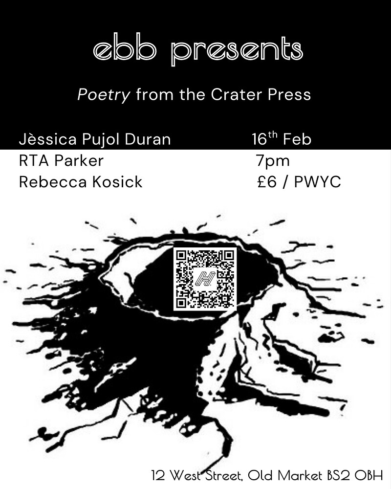 Poetry from Crater Press: Jèssica Pujol, RTA Parker & Rebecca Kosick at East Bristol Books