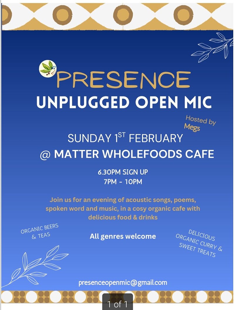 Presence Unplugged Open Mic at Matter Wholefoods Cafe