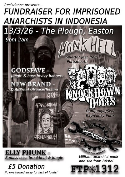 Fundraiser for Imprisoned Anarchists in Indonesia at The Plough Inn