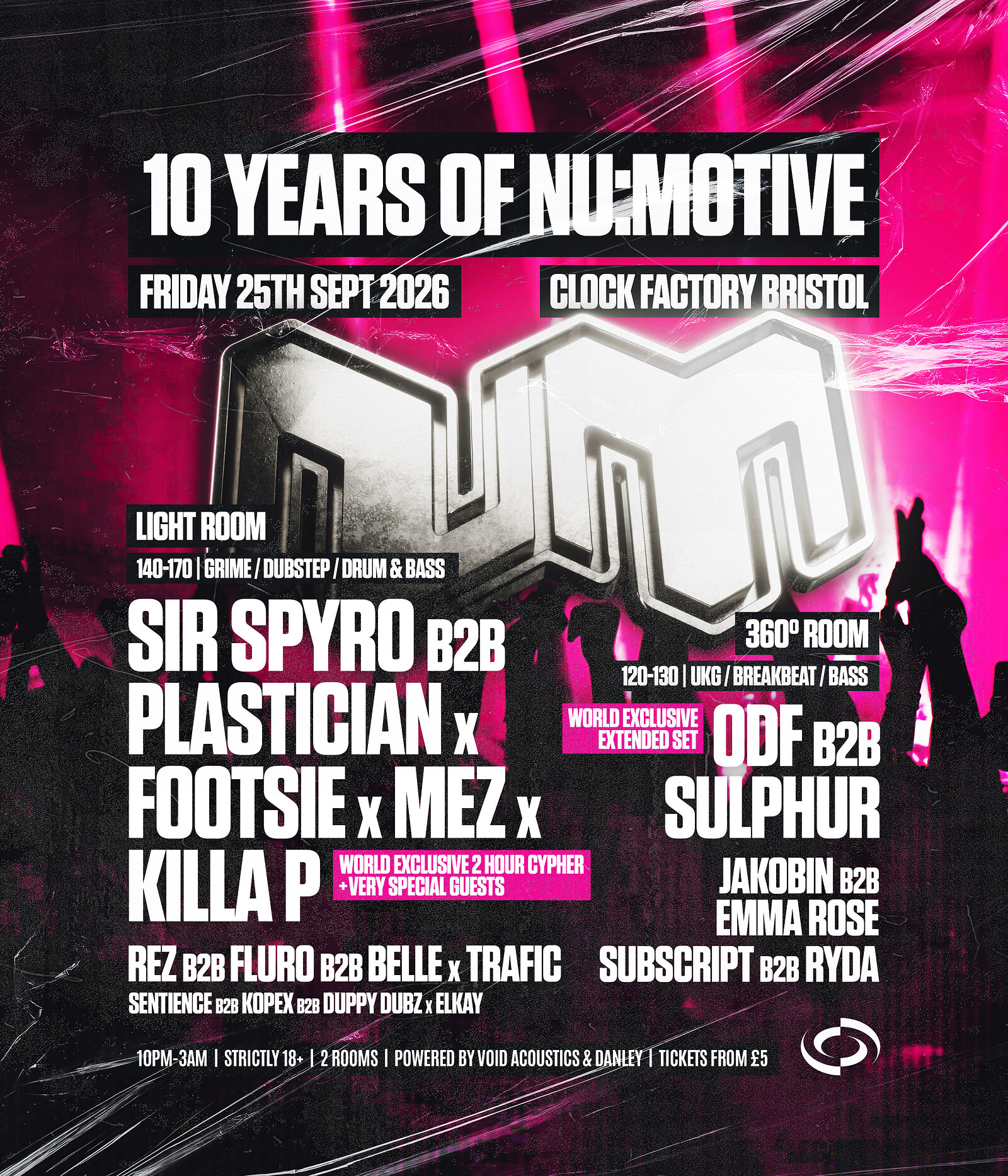 10 Years of NM: Sir Spyro B2B Plastician, Footsie, Killa P, Mez, ODF B2B Su at Clock Factory