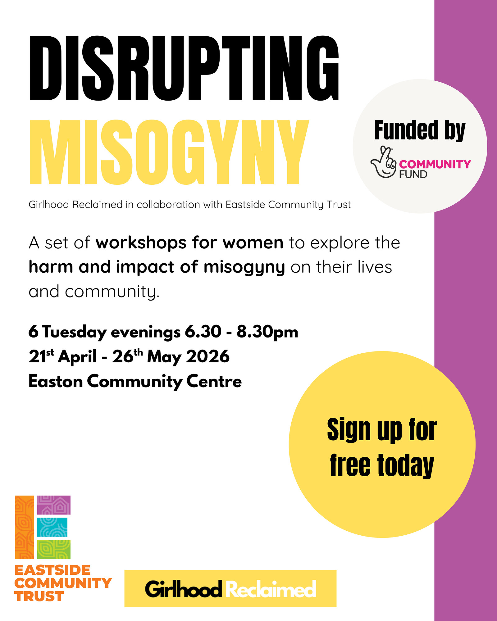 Disrupting Misogyny Workshops at Easton Community Centre