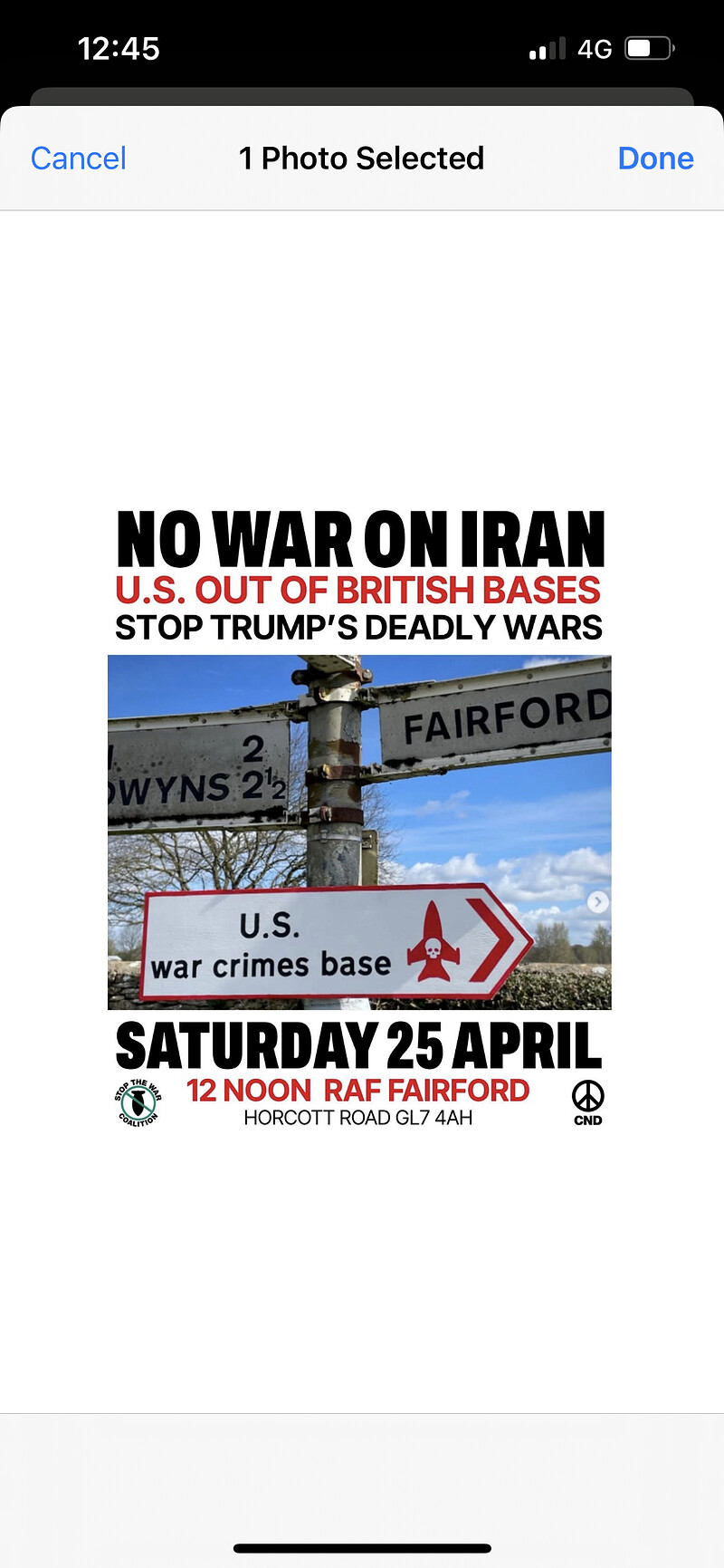 National STW & CND Rally at RAF Fairford at Anchor Road