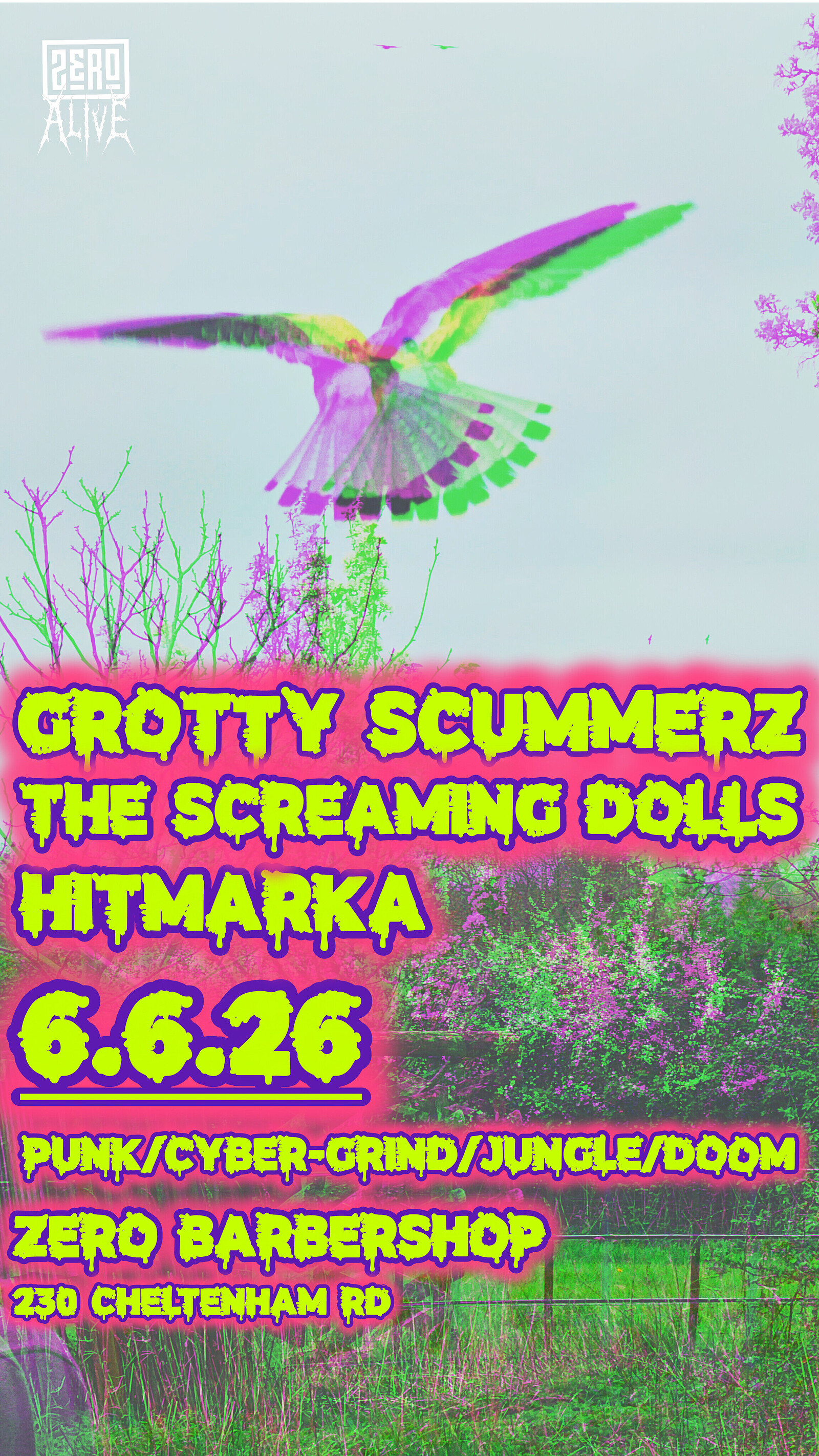 GROTTY SCUMMERZ//THE SCREAMING DOLLS//HiTMARKA at Zero Barbershop