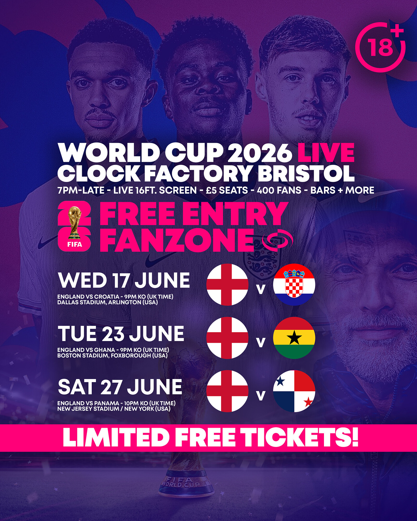 World Cup 2026 – England vs Croatia at Clock Factory